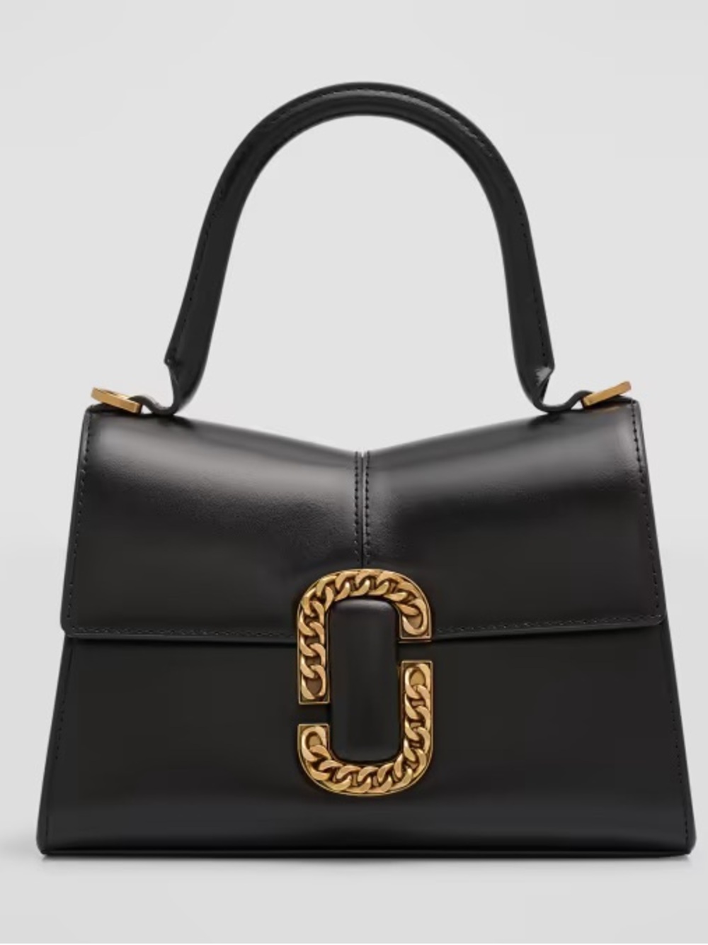 Marc Jacobs Black Leather Satchel with Gold Chain-Accent Hardware